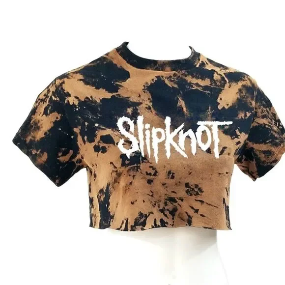 SLIPKNOT Heavy Metal Rock Band Acid Wash Cropped Crop Top Rock Tee Band Tee Punk - Picture 2 of 5